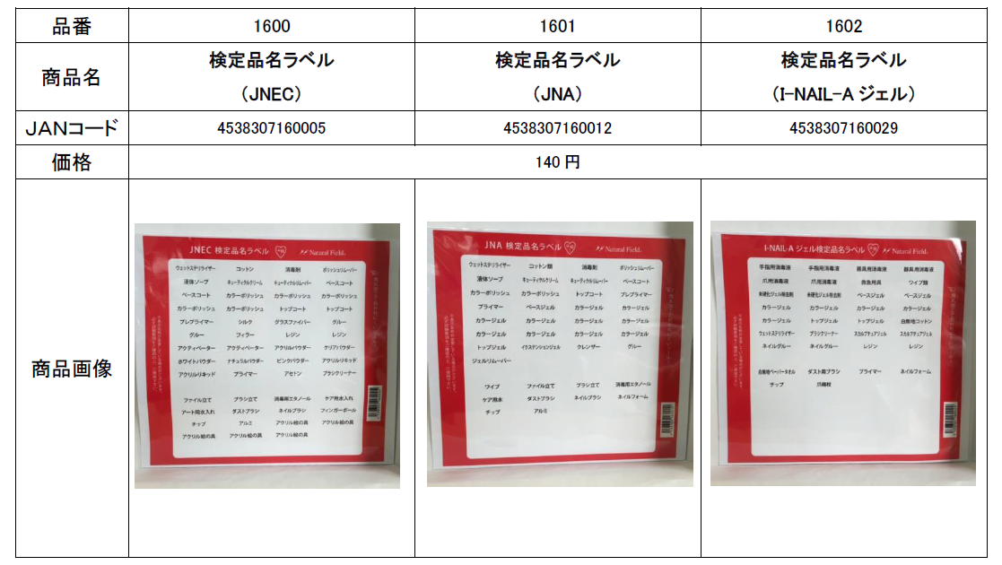 新商品のご案内　－ 検定品名ラベル　３種 －