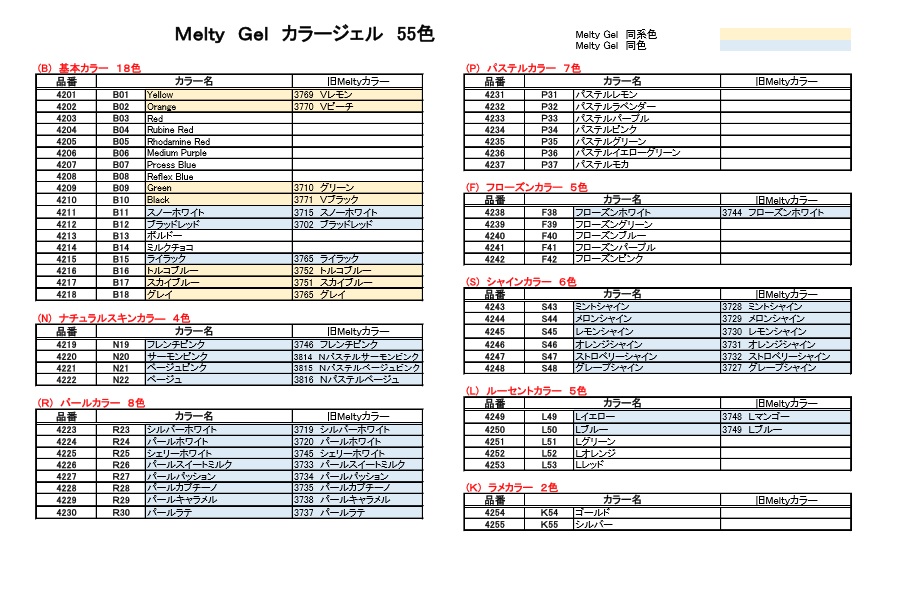 カラージェルの型番表